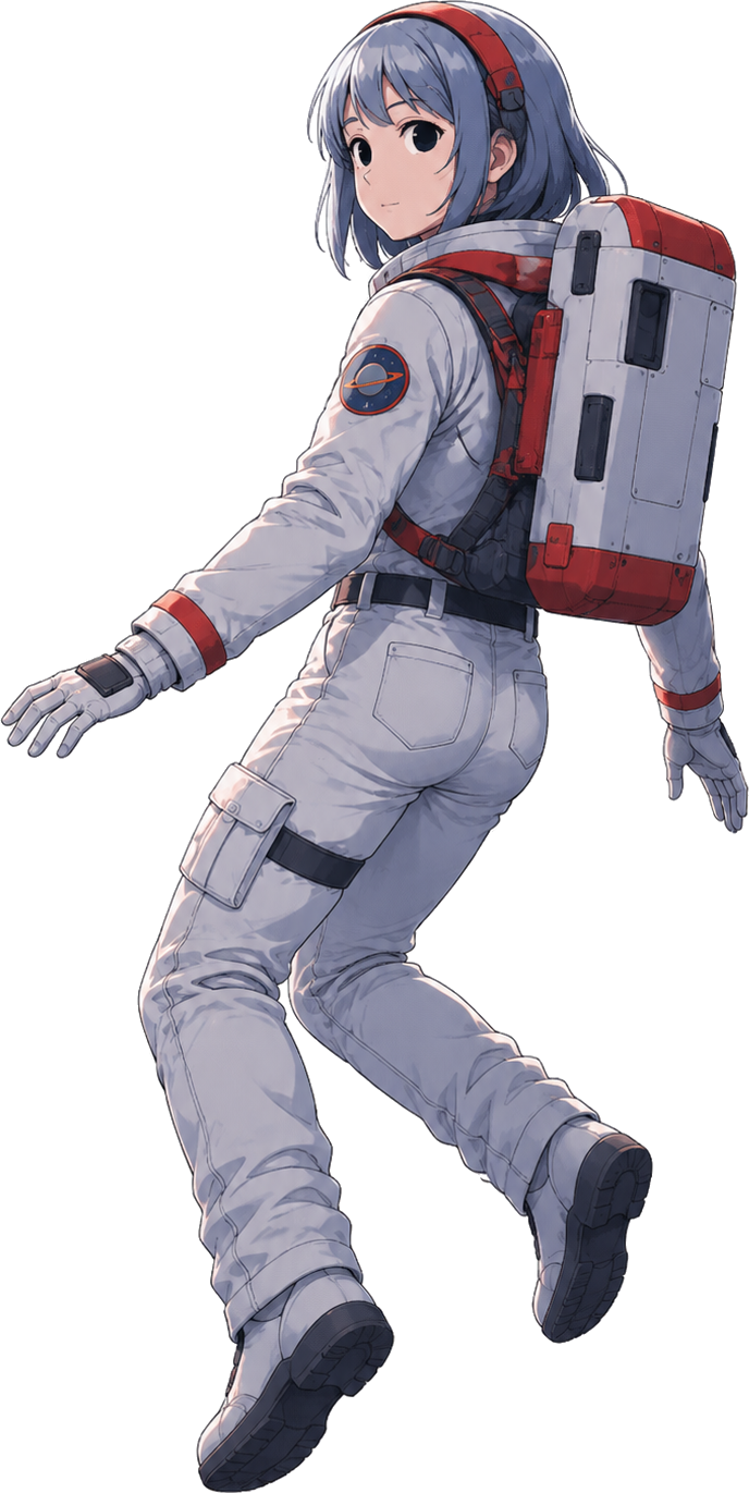 Lyra, the project's astronaut mascot, floating